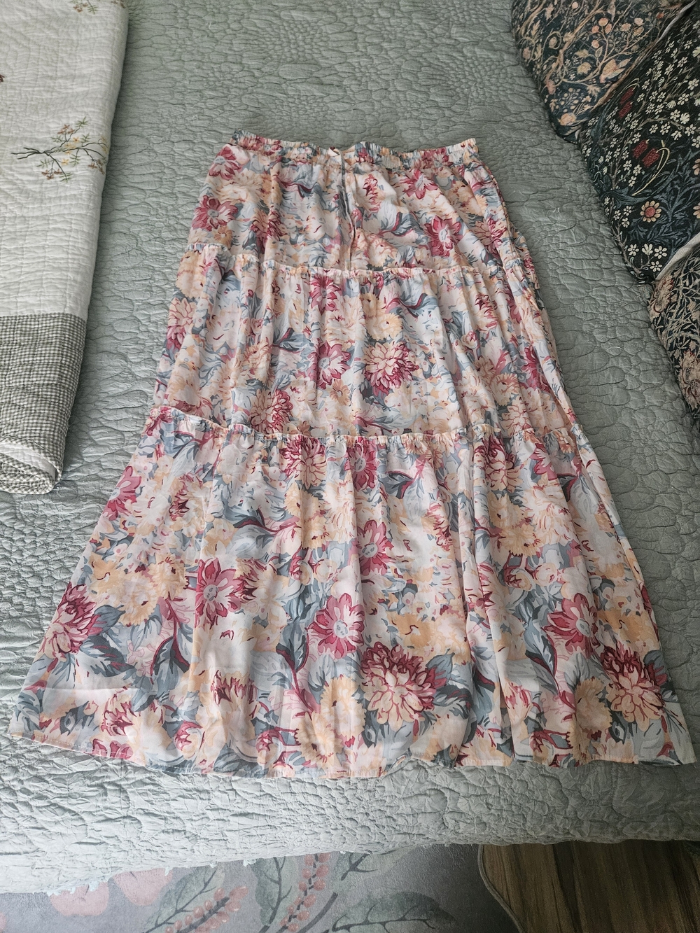 Floral Tiered Maxi Skirt in Pink and Cream